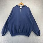 Vintage Blank Sweatshirt Men's 3XL Blue Hoodie Full Zip Faded Grunge Distressed