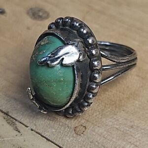 Old Indian Pawn Navajo Green Stone Sterling Silver Ring 13.7g S7.25 IP69