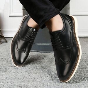 Men's Wing tip Shoes,Leather Shoes Lace-up Shoe Mens Oxford Shoe Black