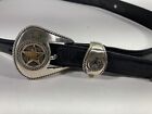 LUCCHESE 2000 Western Belt Men  40 Black Leather Silver Buckle Concho Stars USA