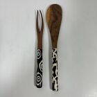 Wooden African Serving Utensil Set with Bone Handle Not Used- 8” each