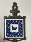 Vintage Cast Iron Trivet Ceramic Tile Hot Plate, Country Decor, Rooster/Chicken