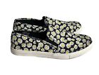 Torrid Slip On Sneakers Womens Size 12WW Black White Yellow Daisy Floral Shoes