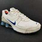 Nike Womens Shox Running Shoes Sz 9 White Blue Leather Sneakers 317067-141