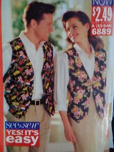 Butterick See & Sew Sewing Pattern 6889 Men's Women's Vests XS-S-M