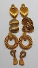 Big Chunky Pierced & Clip On Heavy Textured Gold Tone Vintage Earrings Lot