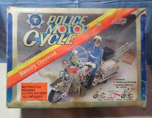 Vintage  Police Motor Cycle Battery Operated 1/7 Scale Toy w Box Non Working
