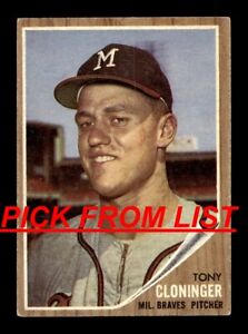 1962 Topps 2-368 VG-EX Pick From List All PICTURED