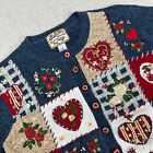 Vintage Heirloom Collectables Sweater Womens Sz Large Hearts Flowers 90s Knit