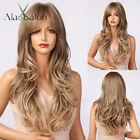Long Wavy Cosplay Daily Wigs Ombre Brown Golden Blonde Wig with Bangs for Women
