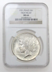 New Listing1921-P $1 PEACE SILVER ONE DOLLAR HIGH RELIEF NGC MS64