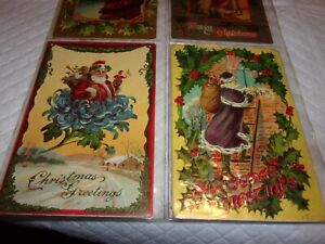 6 Antique Postcards Christmas Santa Claus w/ Purple, Blue & Red Colored Robes
