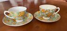 Vintage Empire China Golden Wattle Chintz s/2 Porcelain teacups/saucers England