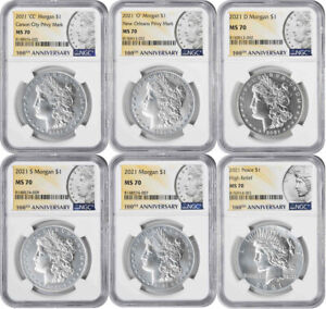 2021 Morgan and Peace Silver Dollar 6-Coin Set MS70 NGC