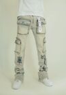 Distressed Denim Acid Washed Skinny Stacked Jeans Men Streetwear Size 40
