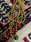 Jingle Bell Beads & Bells Necklace Gold Tone Beads Holiday Christmas Set of 2