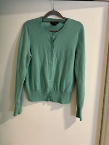 Lord Taylor Cardigan Sweater Women's Large Green Knit 100% Cashmere Lightweight
