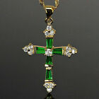 2 CT Baguette Cut Green Emerald And Diamond Cross Pendant 14K Yellow Gold Finis
