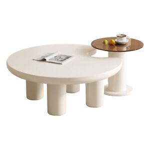 Guyii Nesting Coffee Table Living Room Round White Table Modern End Side Table