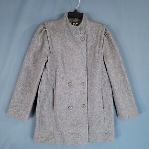 New York Girl Women's Wool Blend Pea Coat Double Breasted Lined Gray Size S