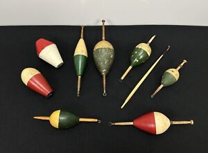 8 Vintage Antique 1930's Lot WOOD Fishing Tackle BOBBERS Wooden FLOATS