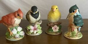 Andrea By Sadek Bird Figurines, Chickadee, Kingfisher, Cardinal, Canary Lot Of 4