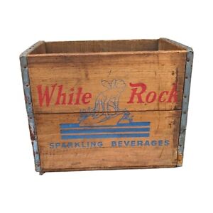 WHITE ROCK SPARKLING BEVERAGES ORIGINAL WOODEN CRATE NY VINTAGE 1960's