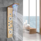 Brushed Gold LED Shower Panel Tower System Rainfall Head Massage Body Spa Jets