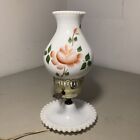 Vintage Milk Glass Hurricane Hobnail Table Lamp 11” Tall Electric Works Floral