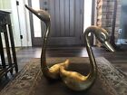 Brass Swan Figurines Large Set Of 2 Sculptures Hollywood Regency Mid Century