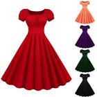 Womens 50s 60s Vintage Solid Skater Dress Evening Rockabilly Party Swing Dresses