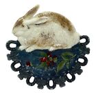 Vintage Milk Glass Bunny Rabbit Plate Shamrock Clover Horseshoe Hand Painted