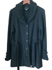 CYNTHIA ROWLEY Wool Ruffled Black Cardigan Long Belted Sweater Women's L