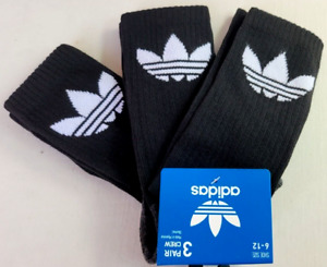 Adidas Originals Trefoil Men's Crew Socks 3 Pack Large Black Cushioned Big Logo