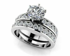 2.14 CT Round Cut Moissanite Engagement Wedding Ring Set 14k White Gold