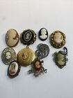 Vintage Cameo Brooches Lot. 10 Pieces.