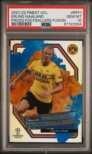 2021 Topps Finest Erling Haaland Prized Footballers Fusion Blue/Gold PSA 10