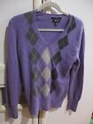 apt 9  100%  Cashmere vneck  Knit Sweater purple gray argyle L