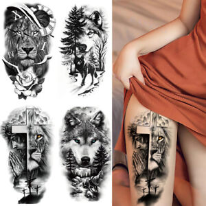 Cross Lion Waterproof Temporary Tattoo Sticker Fake Tatoo Body Art Arm Men  ^