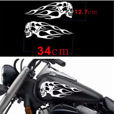 Pair DIY Motorcycle Gas Tank White Skull Flame Stripes Decals Sticker Waterproof (For: Triumph Thruxton)