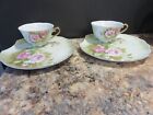 VINTAGE LEFTON GREEN HERITAGE ROSE CHINA LUNCH SNACK PLATE TEA CUP SET OF 2 #307