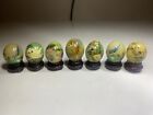 VINTAGE LOT OF 7 JADE EGGS MINI HAND PAINTED WITH STANDS!! BEAUTIFUL SET! V/FINE