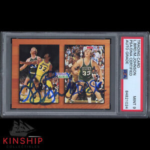 Larry Bird Magic Johnson signed 1994 NBA Hoops Card PSA DNA Slabbed Auto 9 C1287