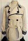 Coach Bone/Navy Leather Trim Belted Double Breasted Trench Coat XS F84237