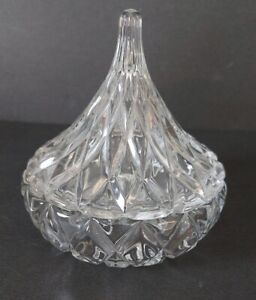 Vintage Hershey Kiss style Covered Cut Crystal Glass Trinket Candy  Dish w/Lid