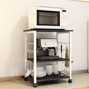 SogesGame Small Rolling Kitchen Cart Microwave Stand with Storage Black