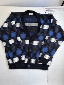 Vintage 90s Area By Tag Cardigan Sweater Women's XLarge Black Blue Geometric