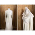 Vintage 70s White Hooded Wedding Dress Train