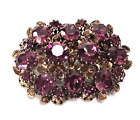 Signed AUSTRIA Gold Tone Purple Rhinestone Flower Brooch Vintage Jewelry Lot B