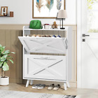 Shoe Cabinet Storage with 2 Flip Drawers, Freestanding Organizer with Wooden Leg